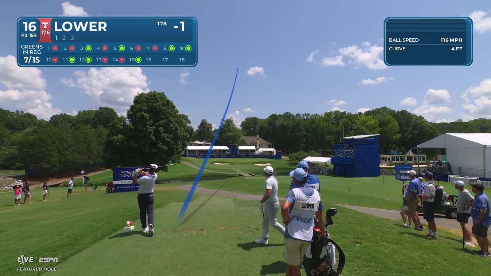 Justin Lower sinks 28-foot birdie putt on No. 16 at Wyndham