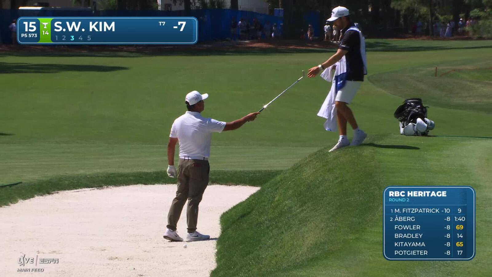Si Woo Kim holes 35-foot bunker shot for birdie at RBC Heritage