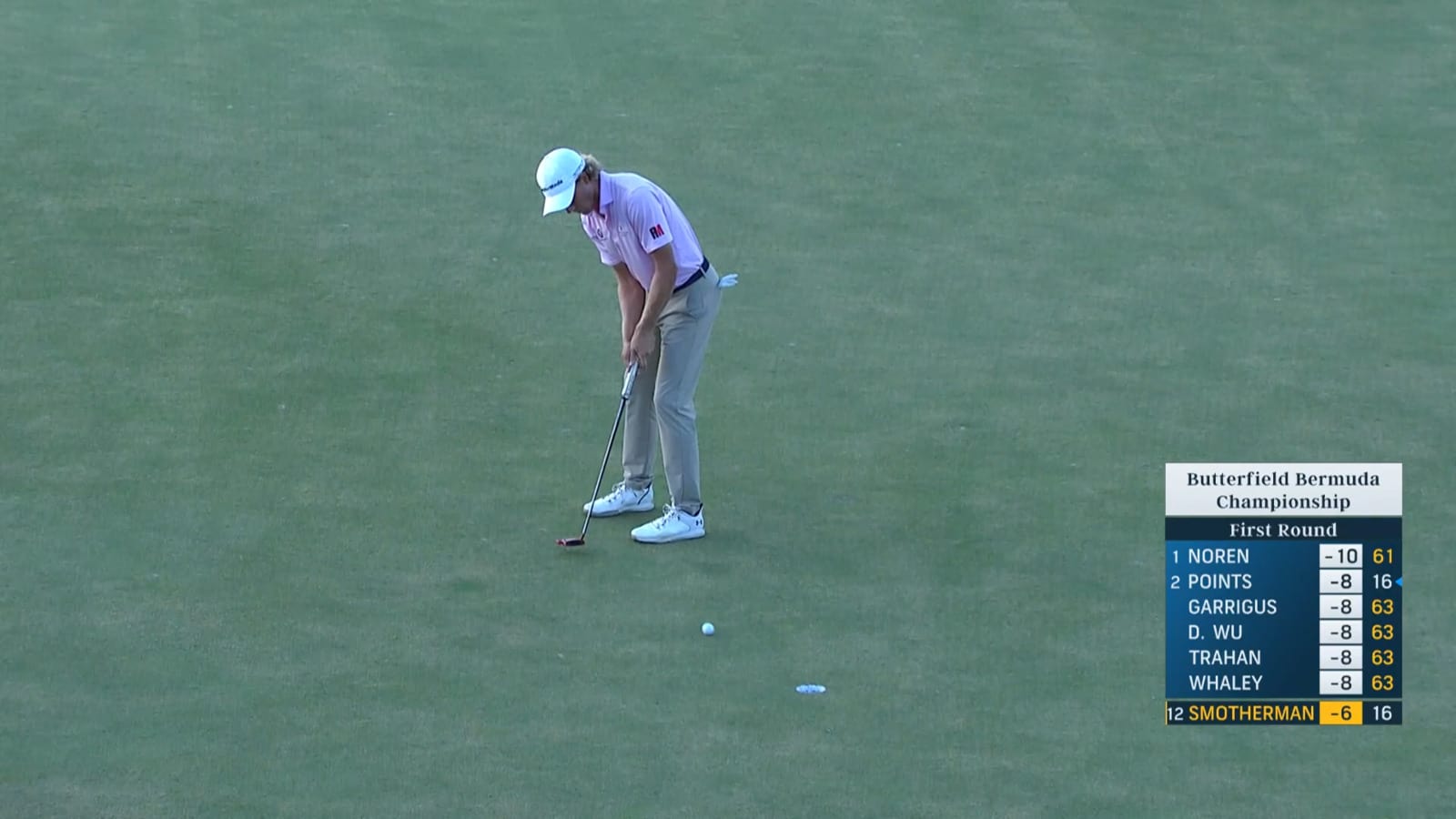 Austin Smotherman short birdie putt at Butterfield Bermuda