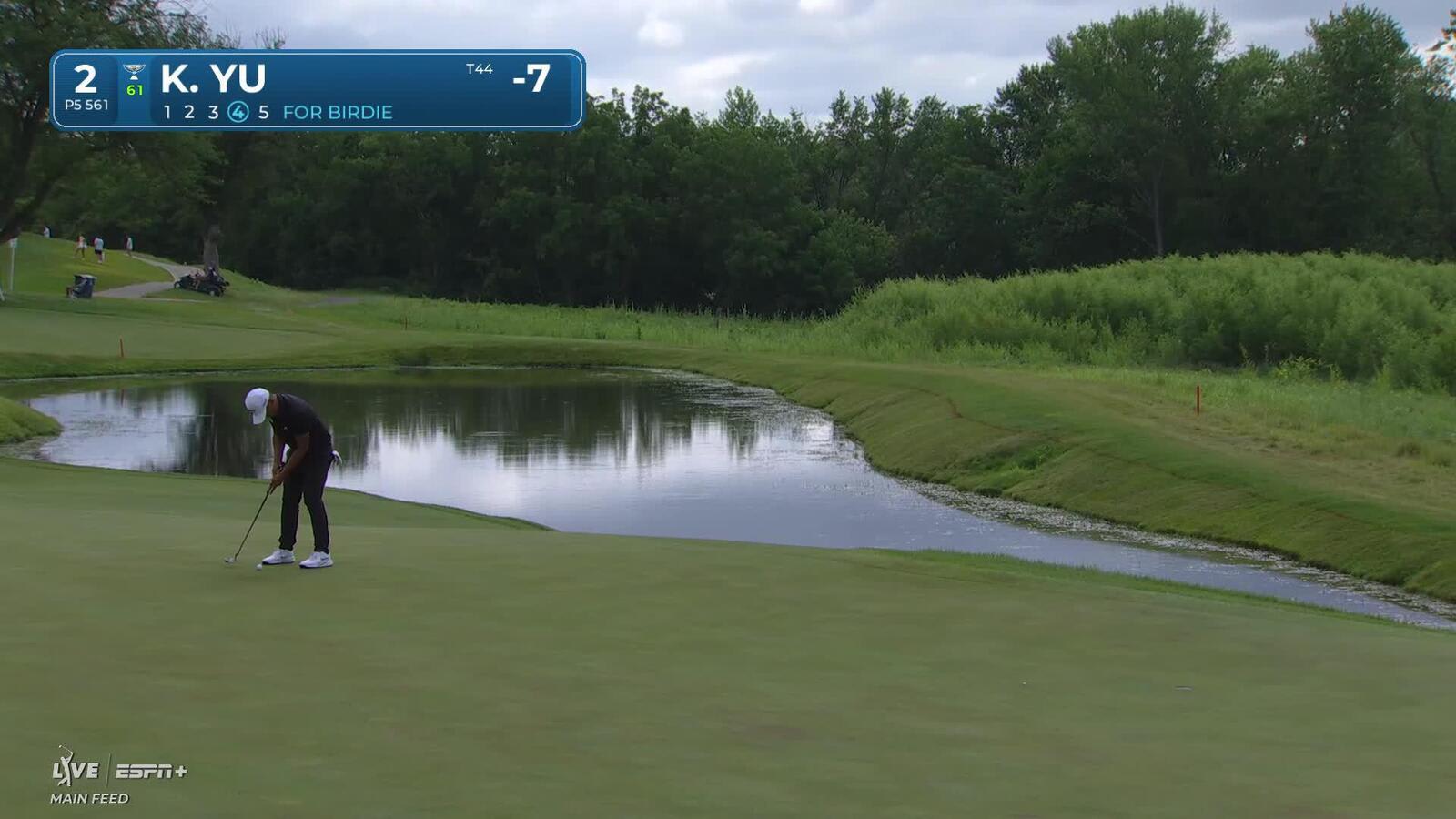 Kevin Yu sinks a 27-foot birdie putt on No. 2 at John Deere