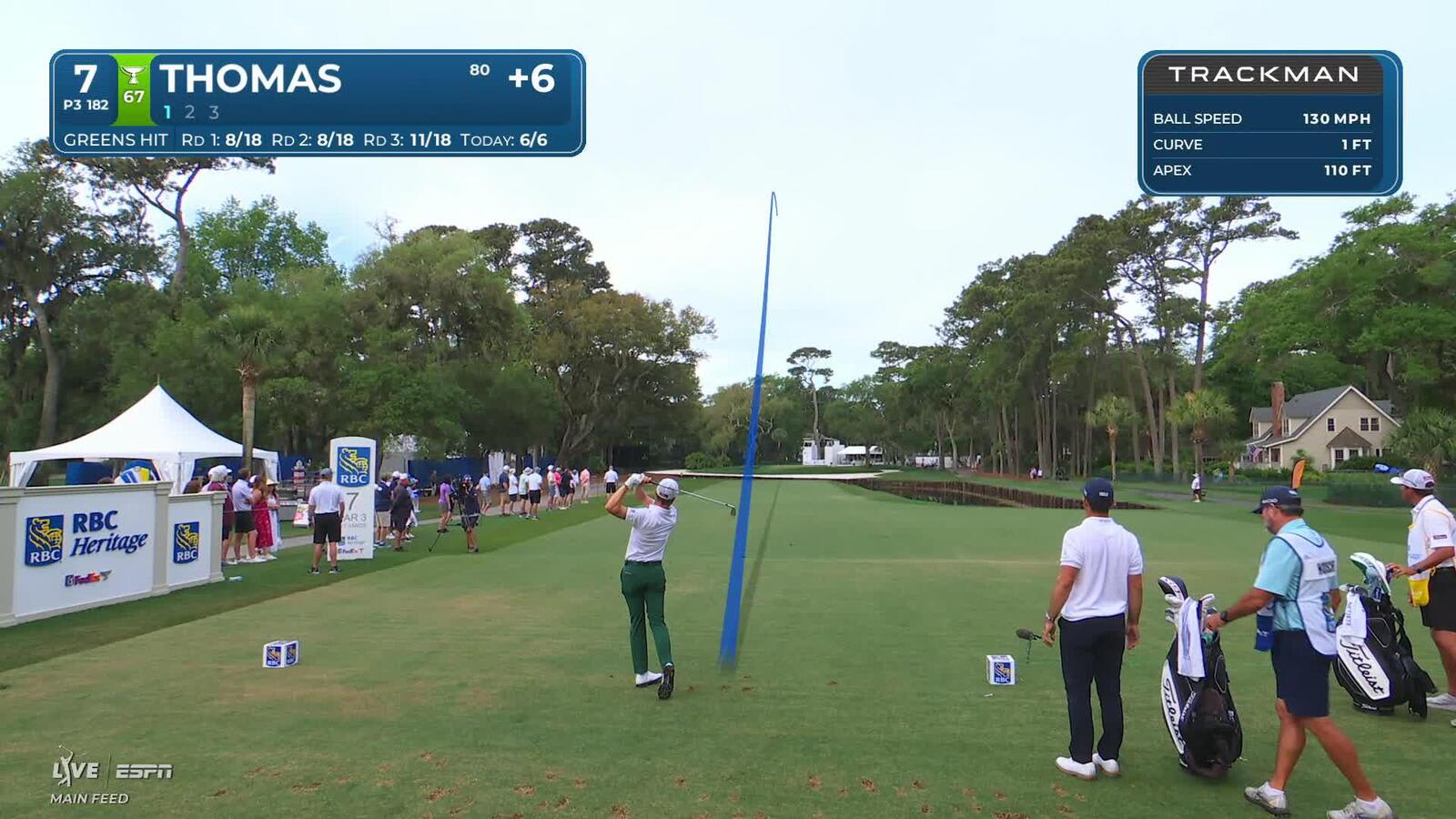 Justin Thomas hits tee shot to 12 feet, sets up birdie on No. 7 at RBC Heritage