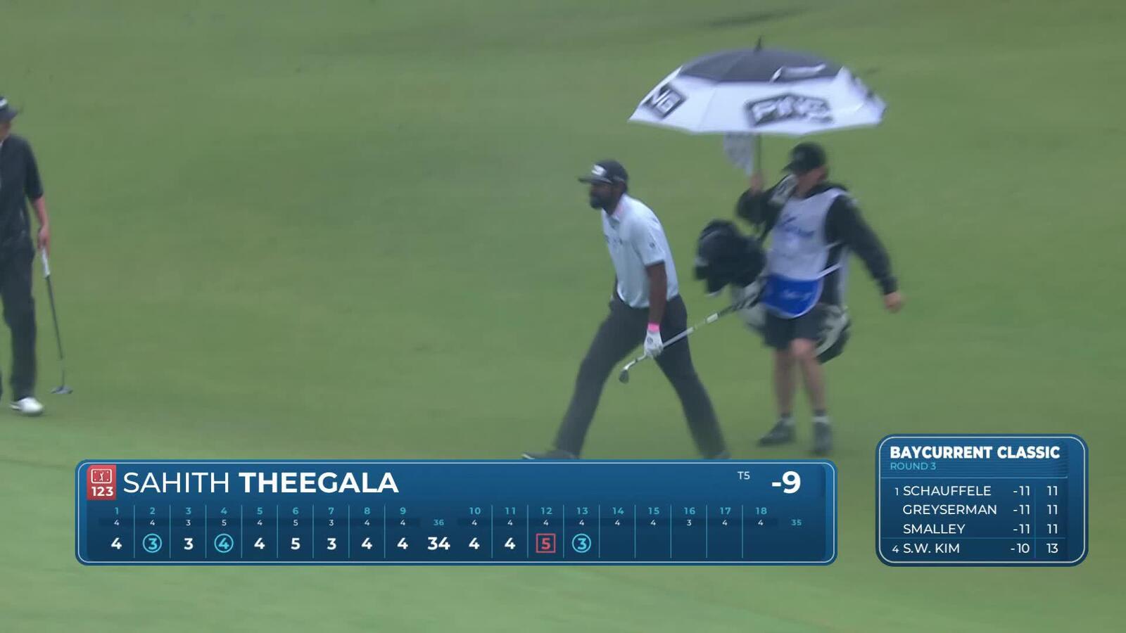 Sahith Theegala chips in for birdie at Baycurrent