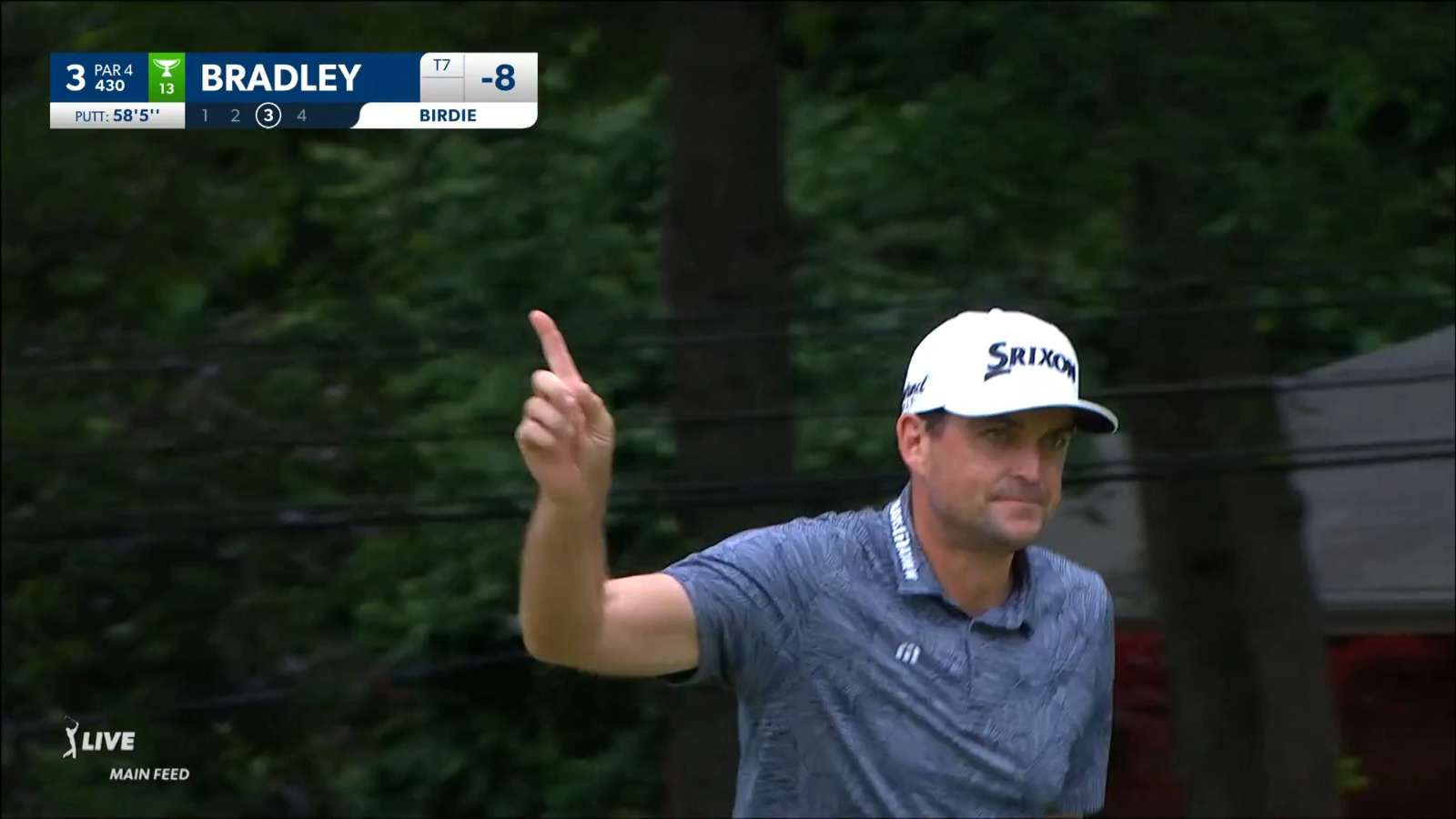 Keegan Bradley drains a 58-foot birdie putt at Travelers