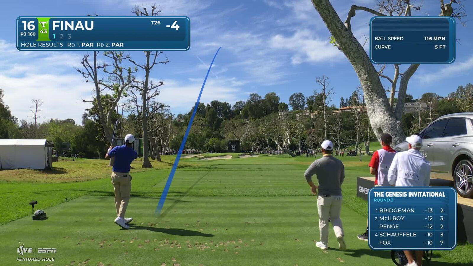 Tony Finau hits 159-yard drive to 6 feet, sets up birdie on No. 16 at The Genesis