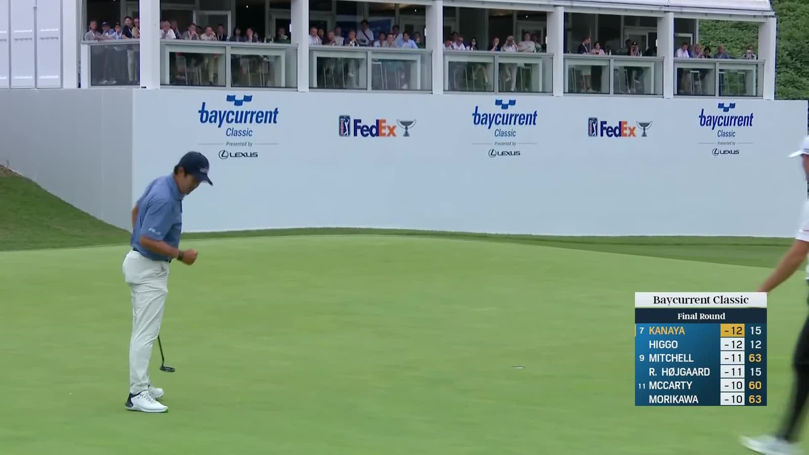 Takumi Kanaya chips in from 55 feet for birdie on No. 16 at Baycurrent