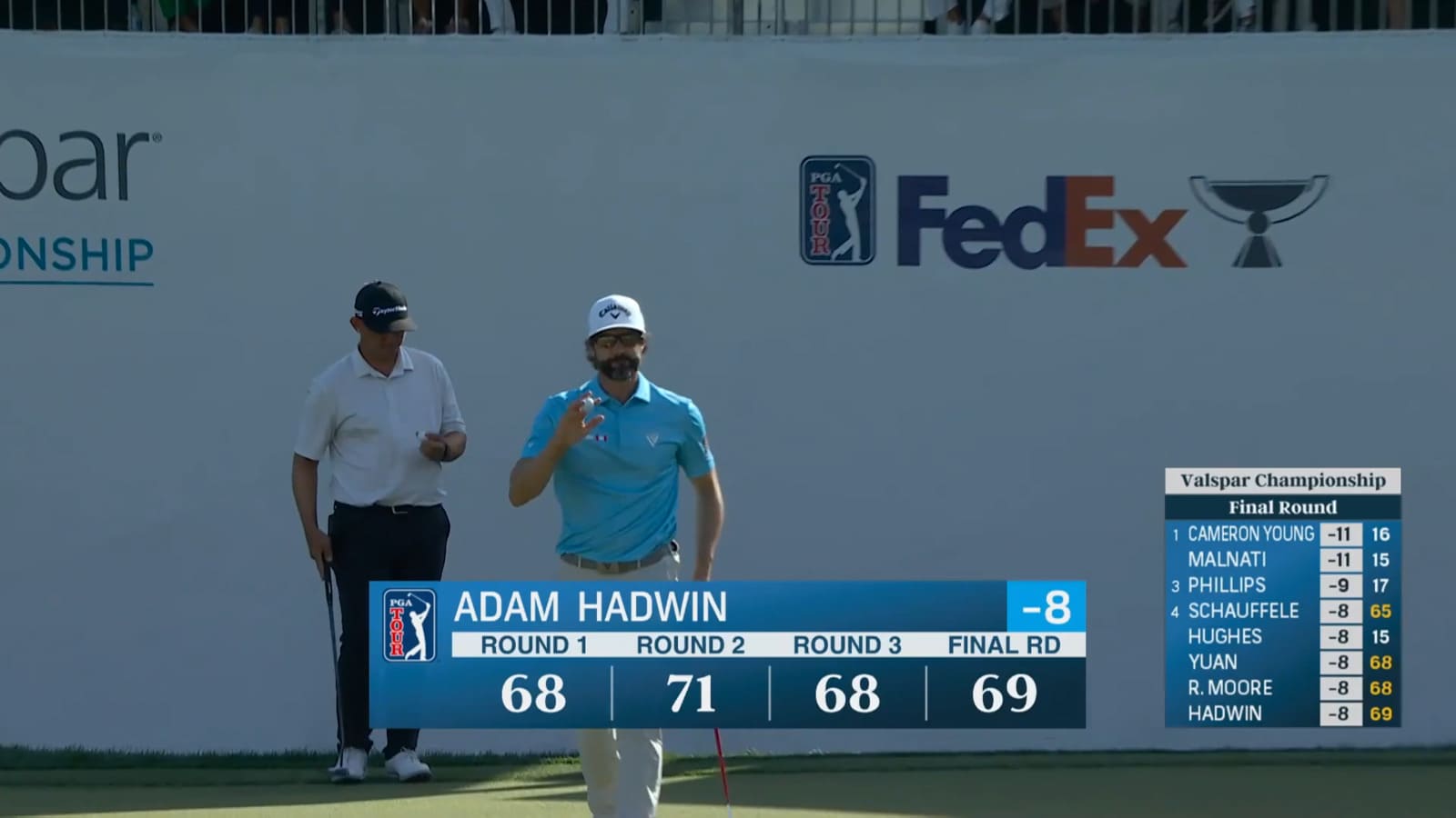 Adam Hadwin finishes with birdie on No. 18 at Valspar