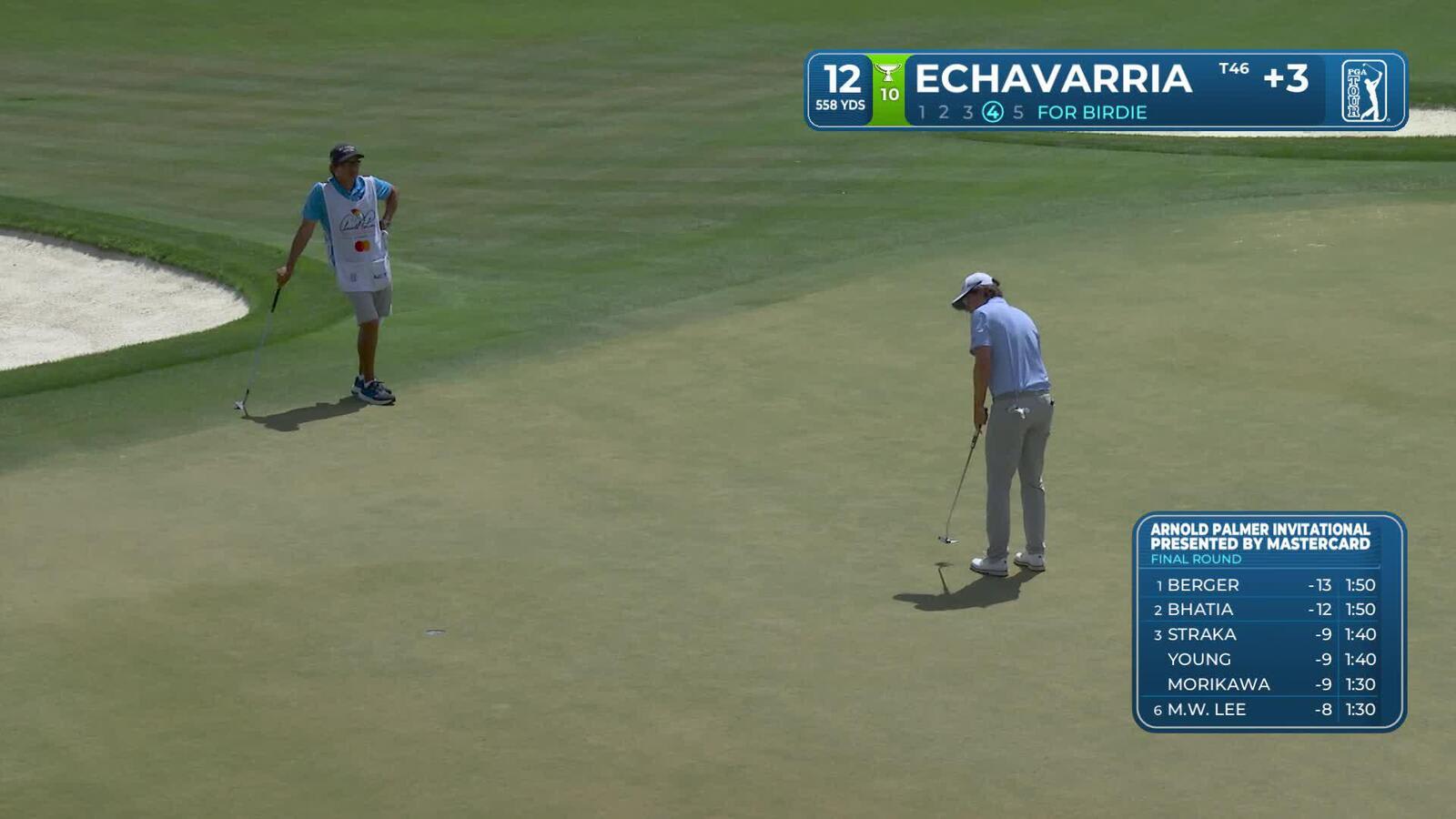 Nico Echavarria drains 11-foot birdie putt on No. 12 at Arnold Palmer