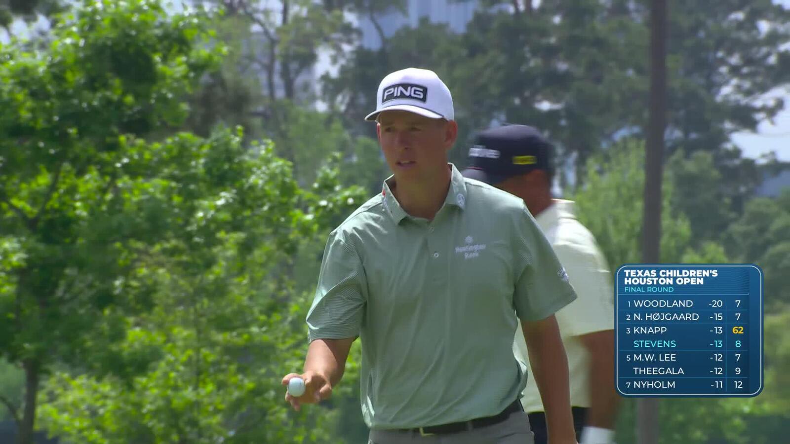 Sam Stevens drains 6-foot birdie putt on No. 8 at Texas Children's