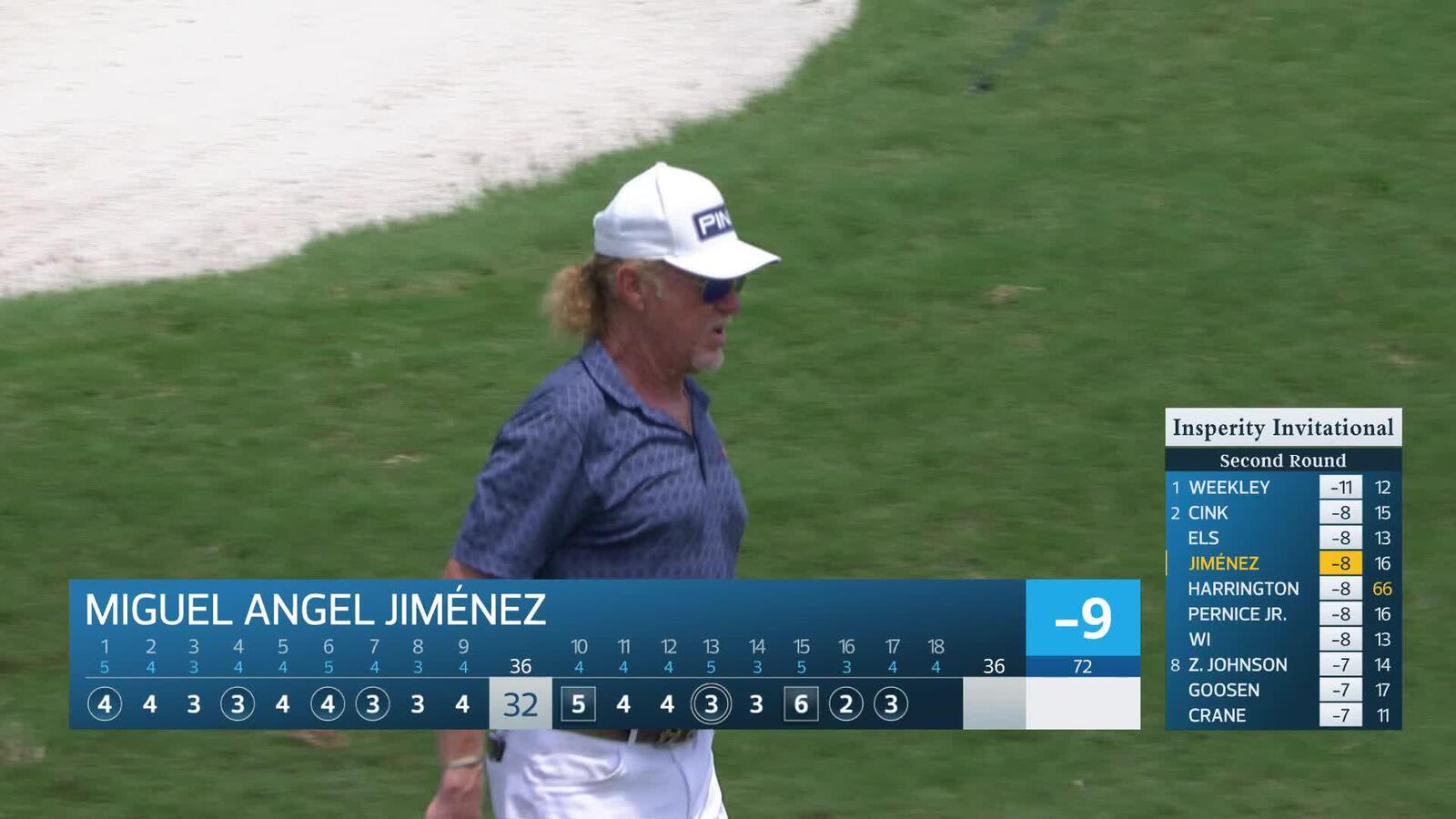 Miguel Angel Jiménez makes birdie on No. 17 at Insperity Invitational