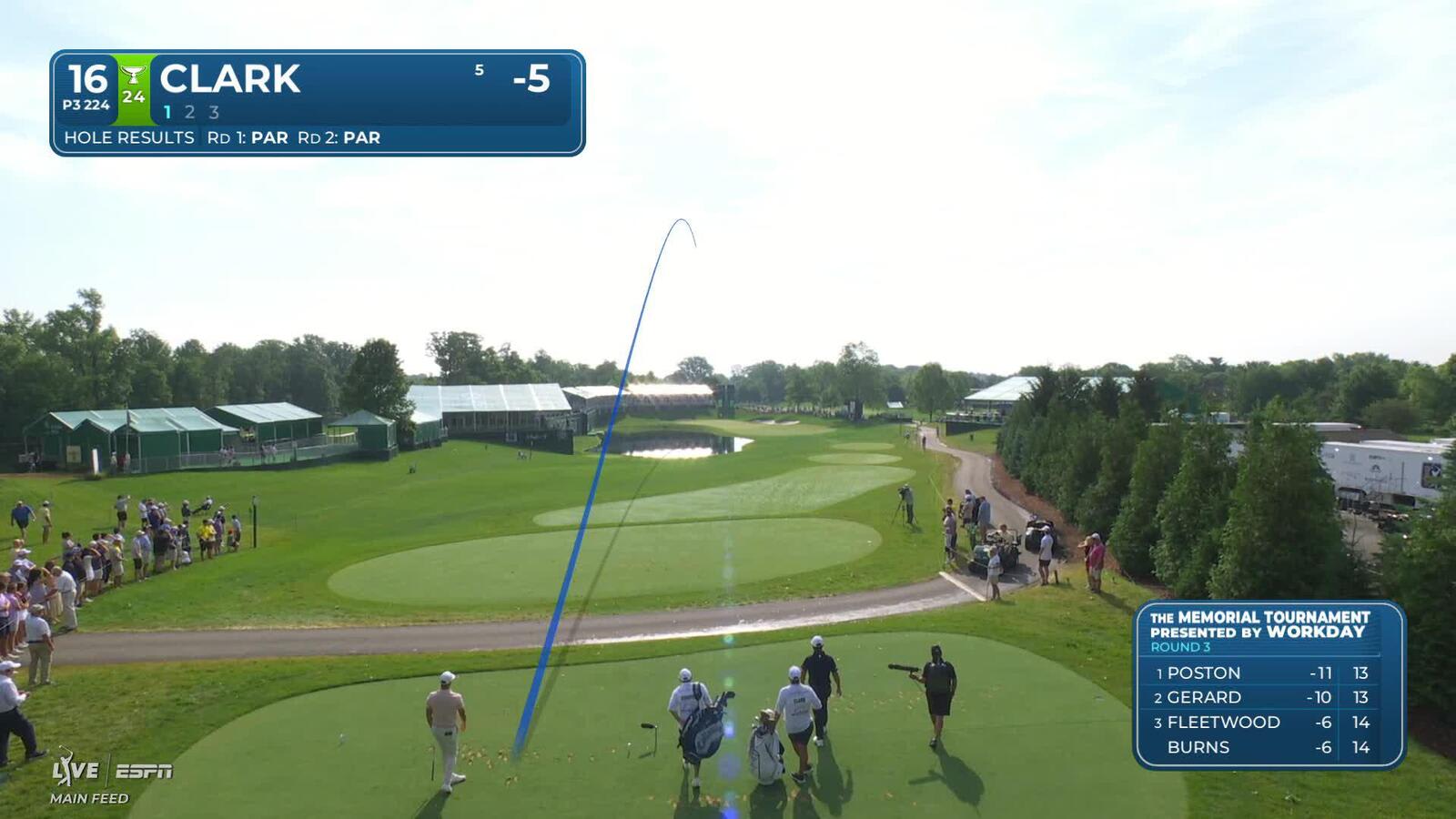 Wyndham Clark hits tee shot to 6 feet, sets up birdie on No. 16 at the Memorial