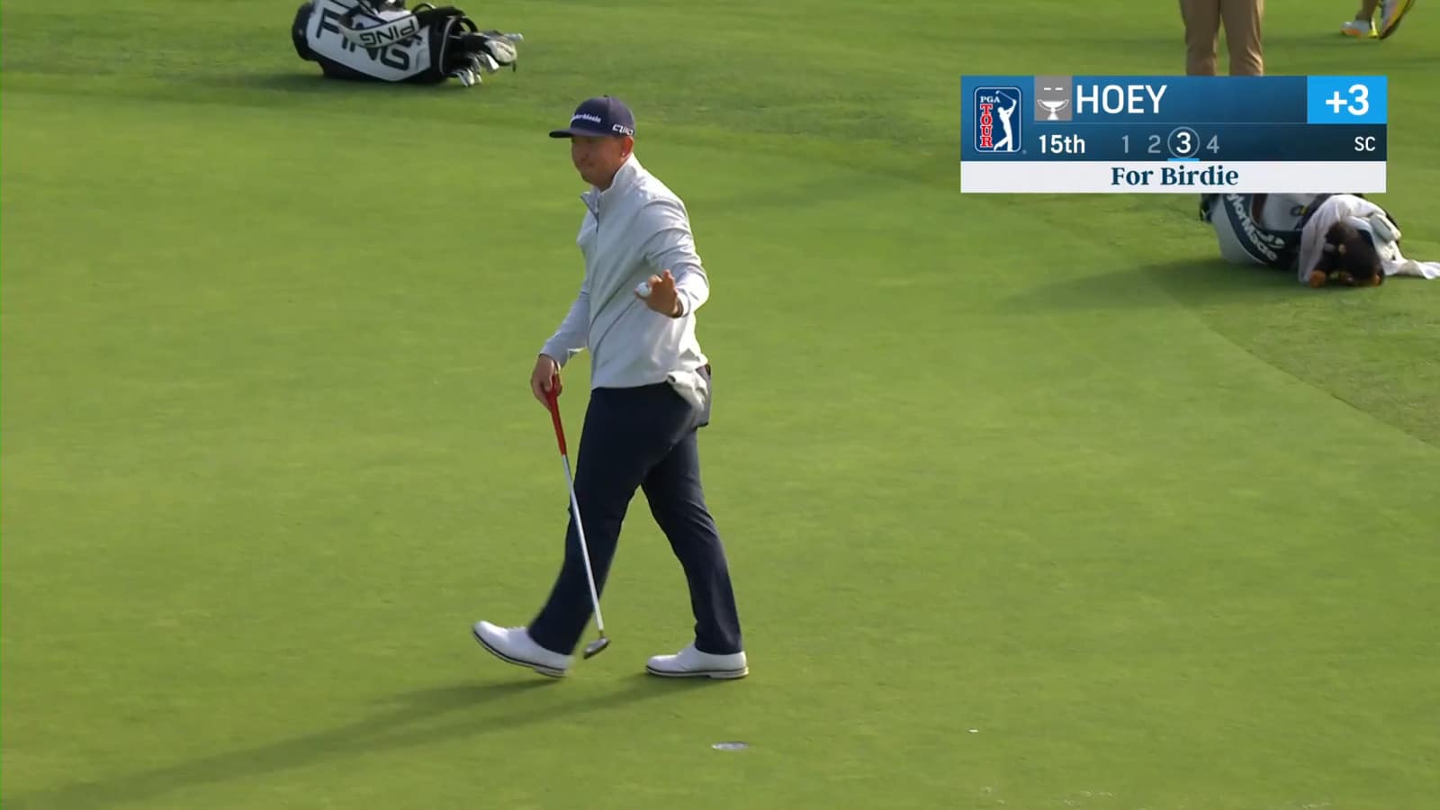 Rico Hoey makes birdie on No. 15 at Farmers