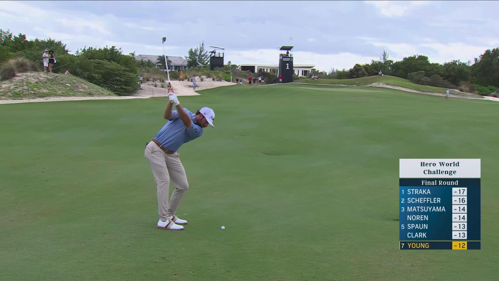 Cameron Young hits 135-yard approach to 3 feet, sets up birdie on No. 1 at Hero World Challenge