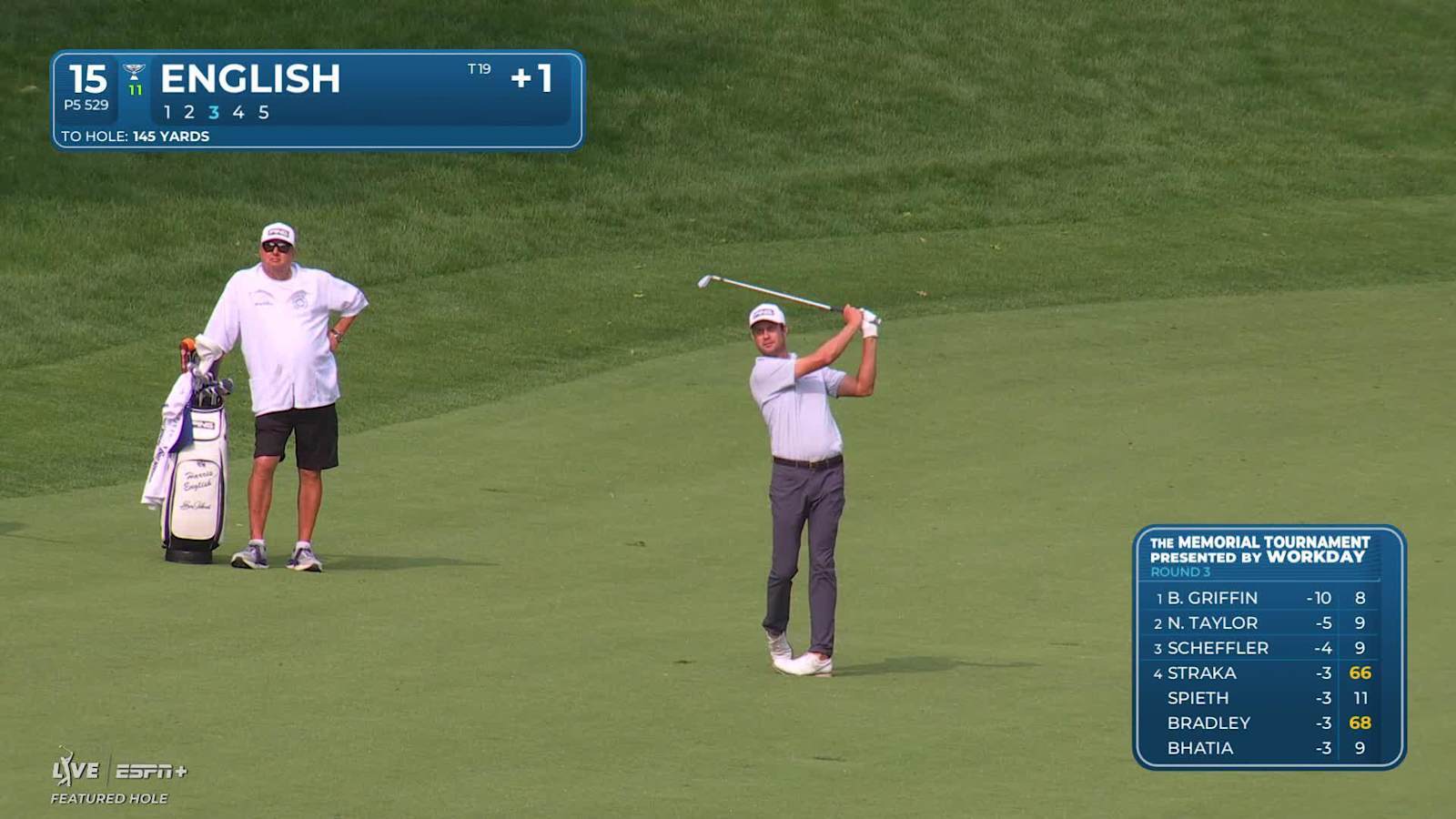 Harris English makes birdie on No. 15 at the Memorial