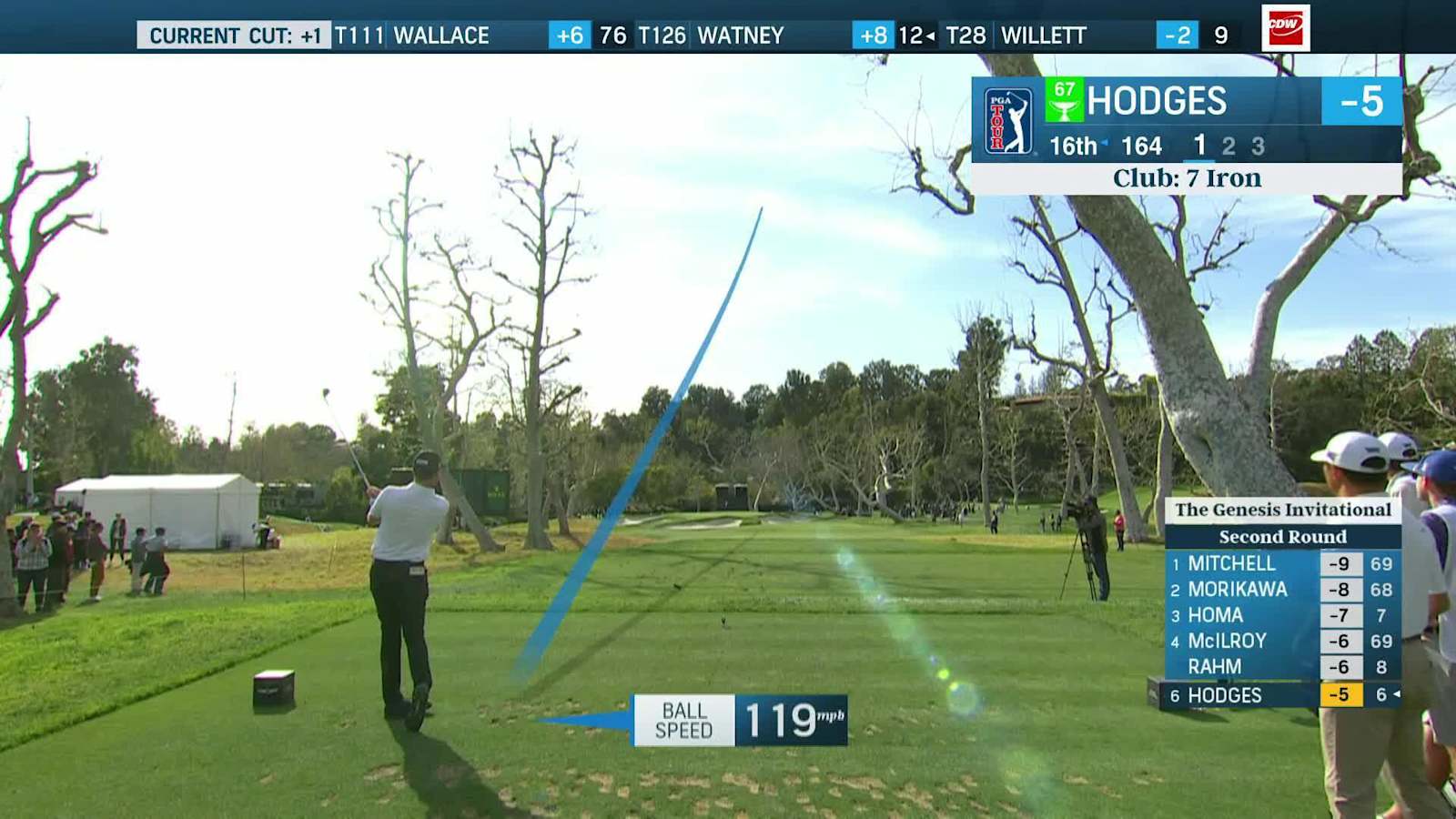 Lee Hodges makes birdie on No. 16 at Genesis