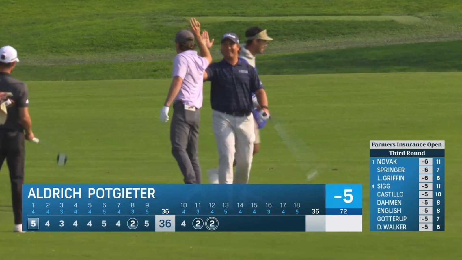 Aldrich Potgieter holes his 173-yard approach for eagle at Farmers