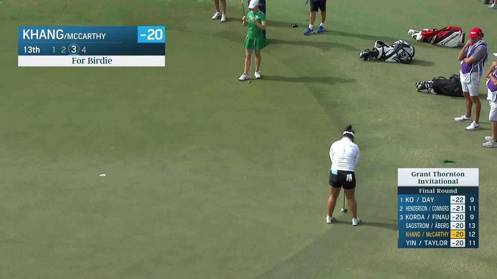 Megan Khang's birdie putt from edge of green at Grant Thornton
