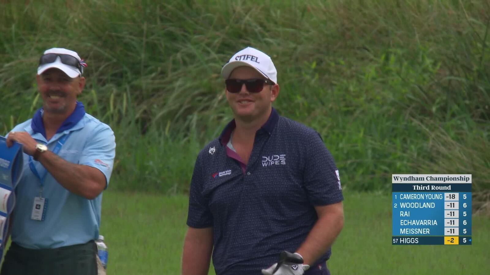 Harry Higgs makes eagle putt on No. 15 at Wyndham