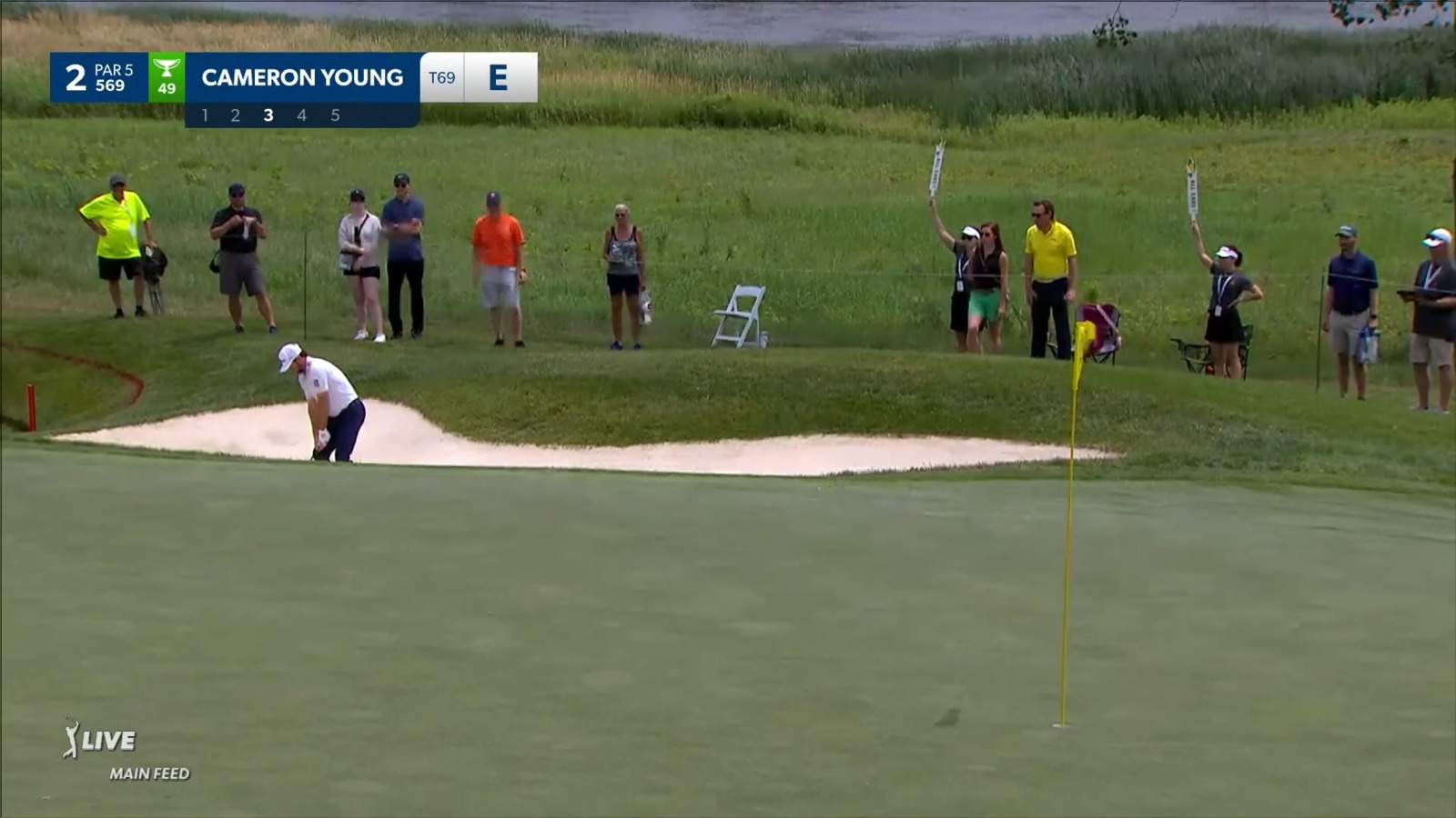 Cameron Young escapes the bunker to yield birdie at John Deere