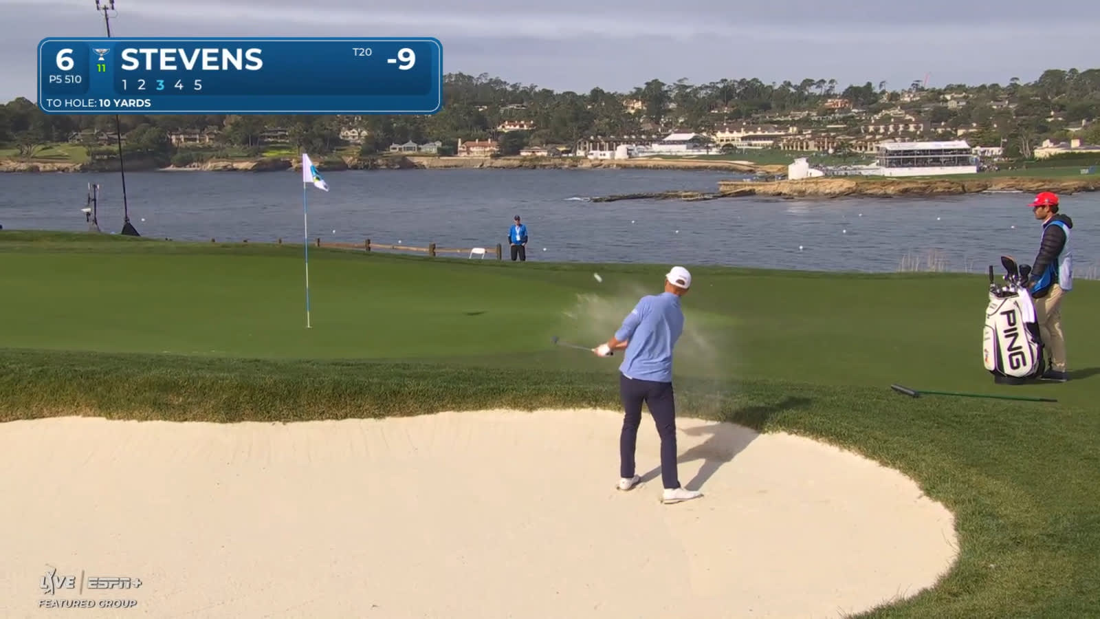 Sam Stevens gets up-and-down fro bunker for birdie at AT&T Pebble Beach