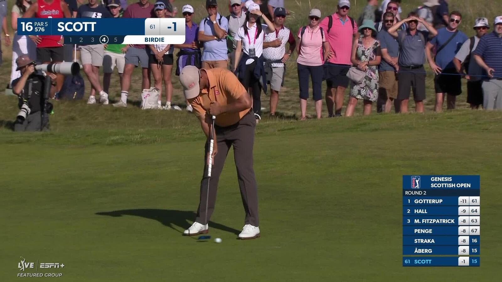 Adam Scott rolls in birdie putt at Genesis Scottish Open