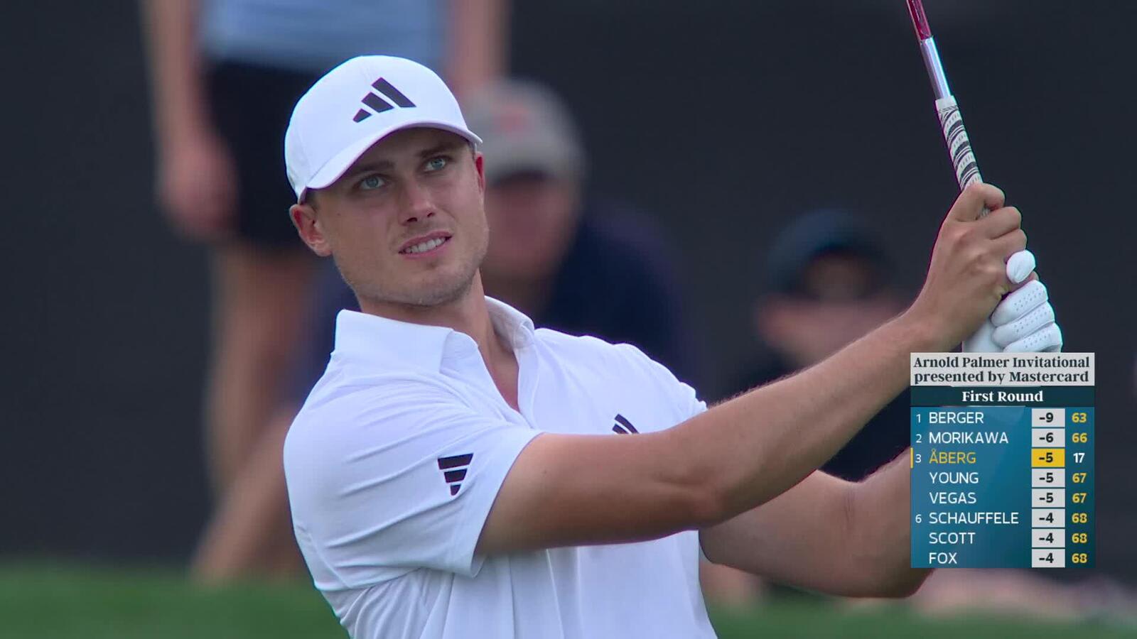 Ludvig Åberg sinks 24-foot birdie putt on No. 18 at Arnold Palmer