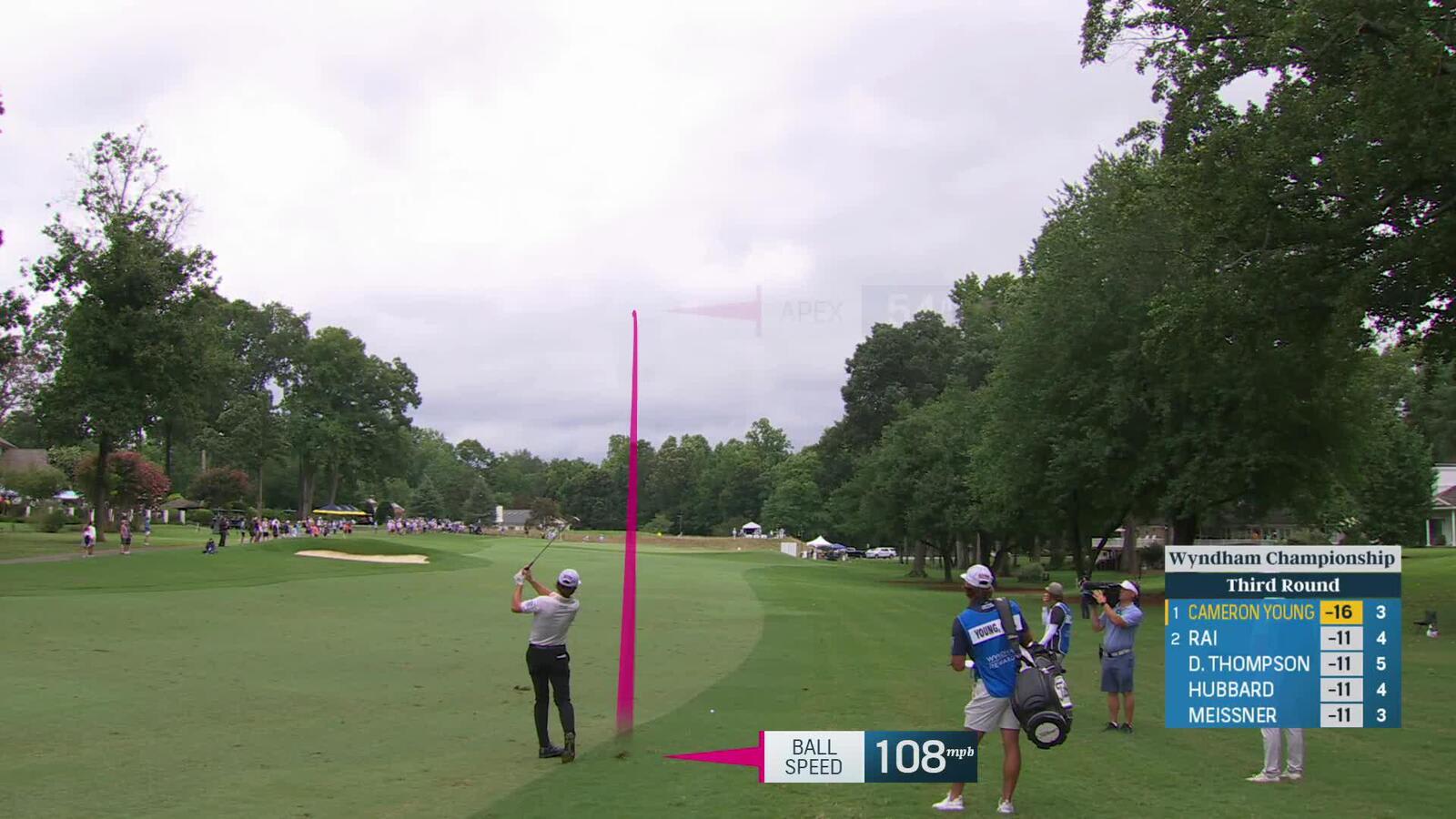 Cameron Young drains a 32-foot birdie putt for back-to-back birdies at Wyndham