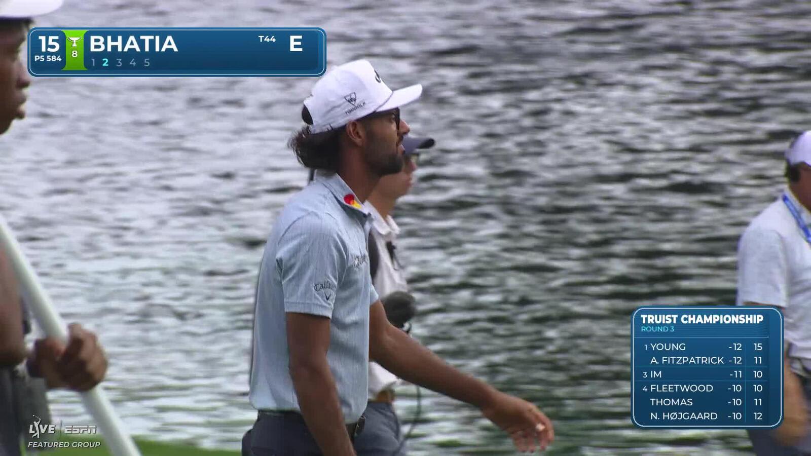 Akshay Bhatia drains 12-foot birdie putt on No. 15 at Truist Championship