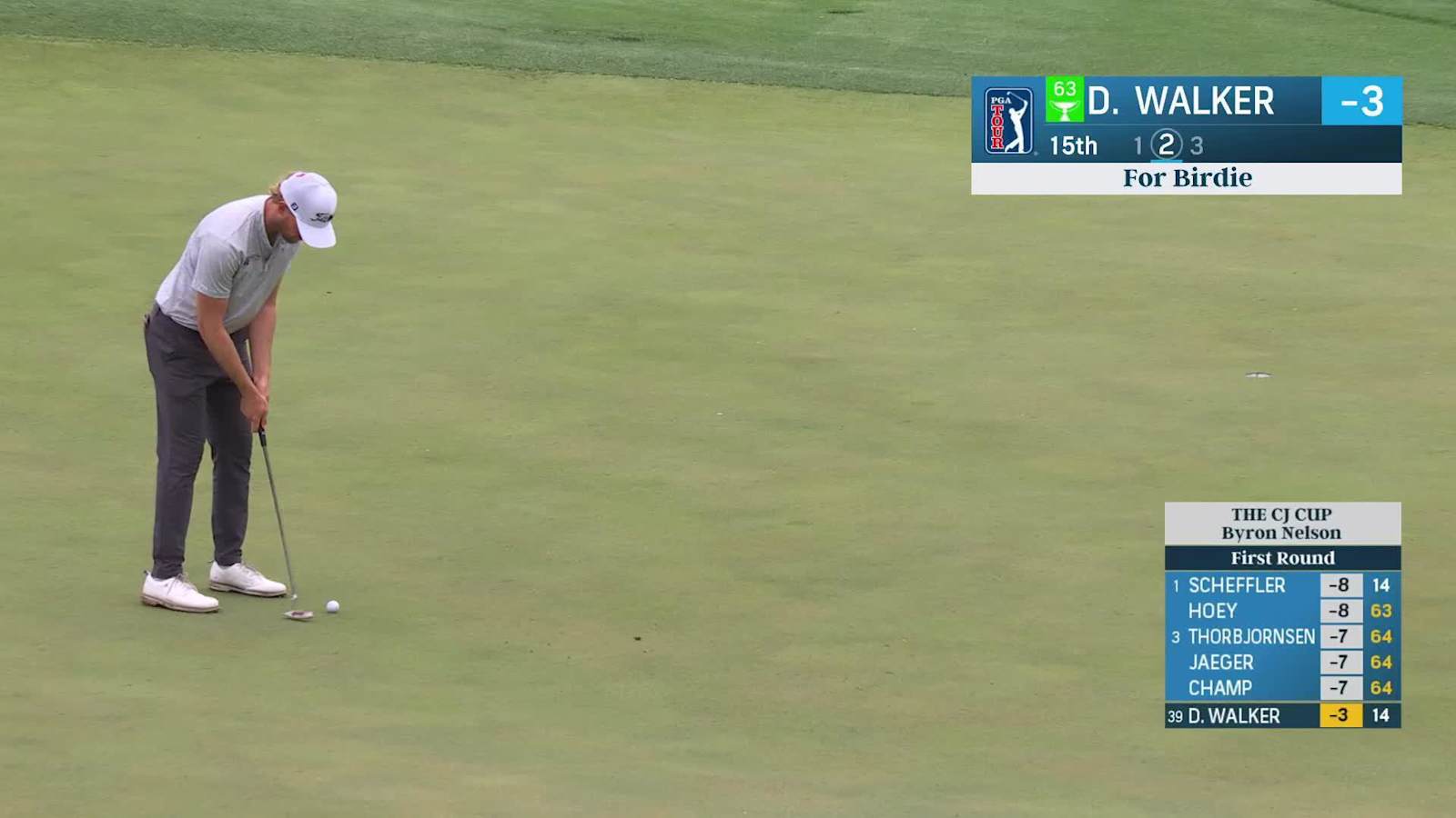 Danny Walker sinks a 20-foot birdie putt on No. 15 at THE CJ CUP