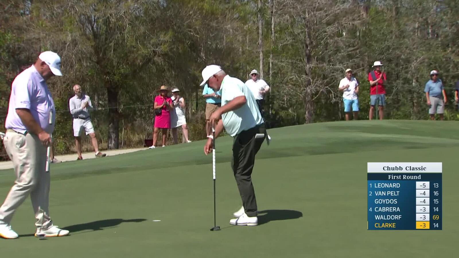 Darren Clarke makes eagle putt on No. 15 at Chubb Classic