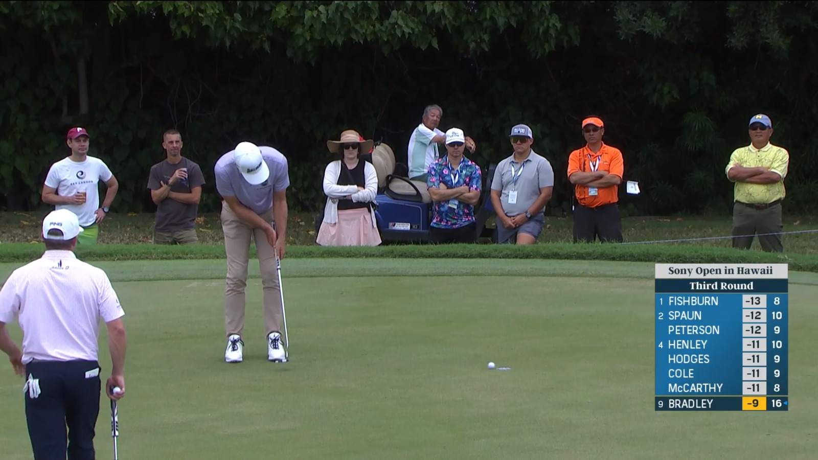 Keegan Bradley rolls in another birdie putt at Sony Open