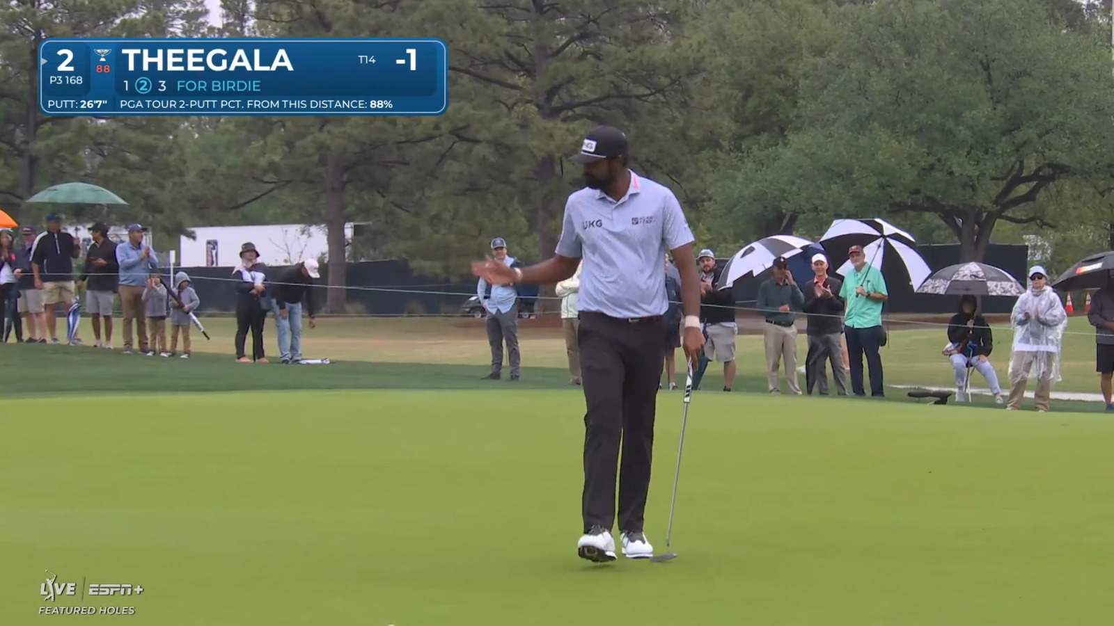 Sahith Theegala drains 26-footer for birdie at Houston Open