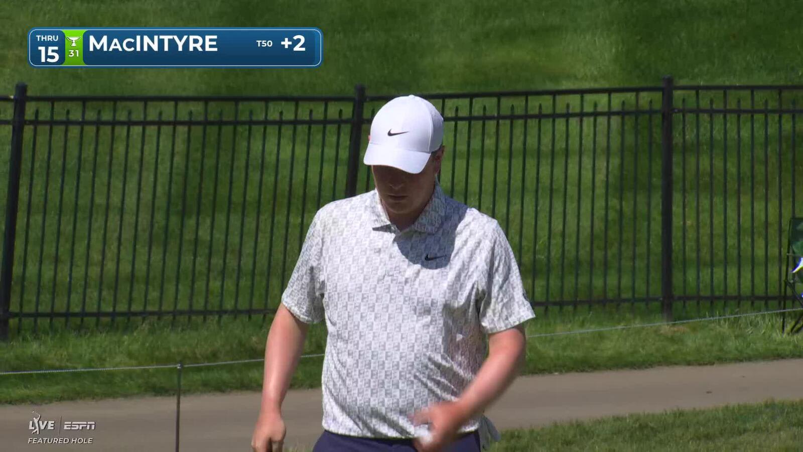 Robert MacIntyre chips in from 48 feet for birdie at the Memorial