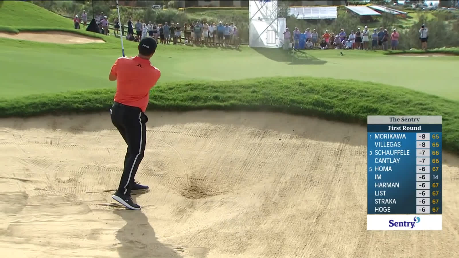 Viktor Hovland gets up-and-down from bunker for birdie at Sentry