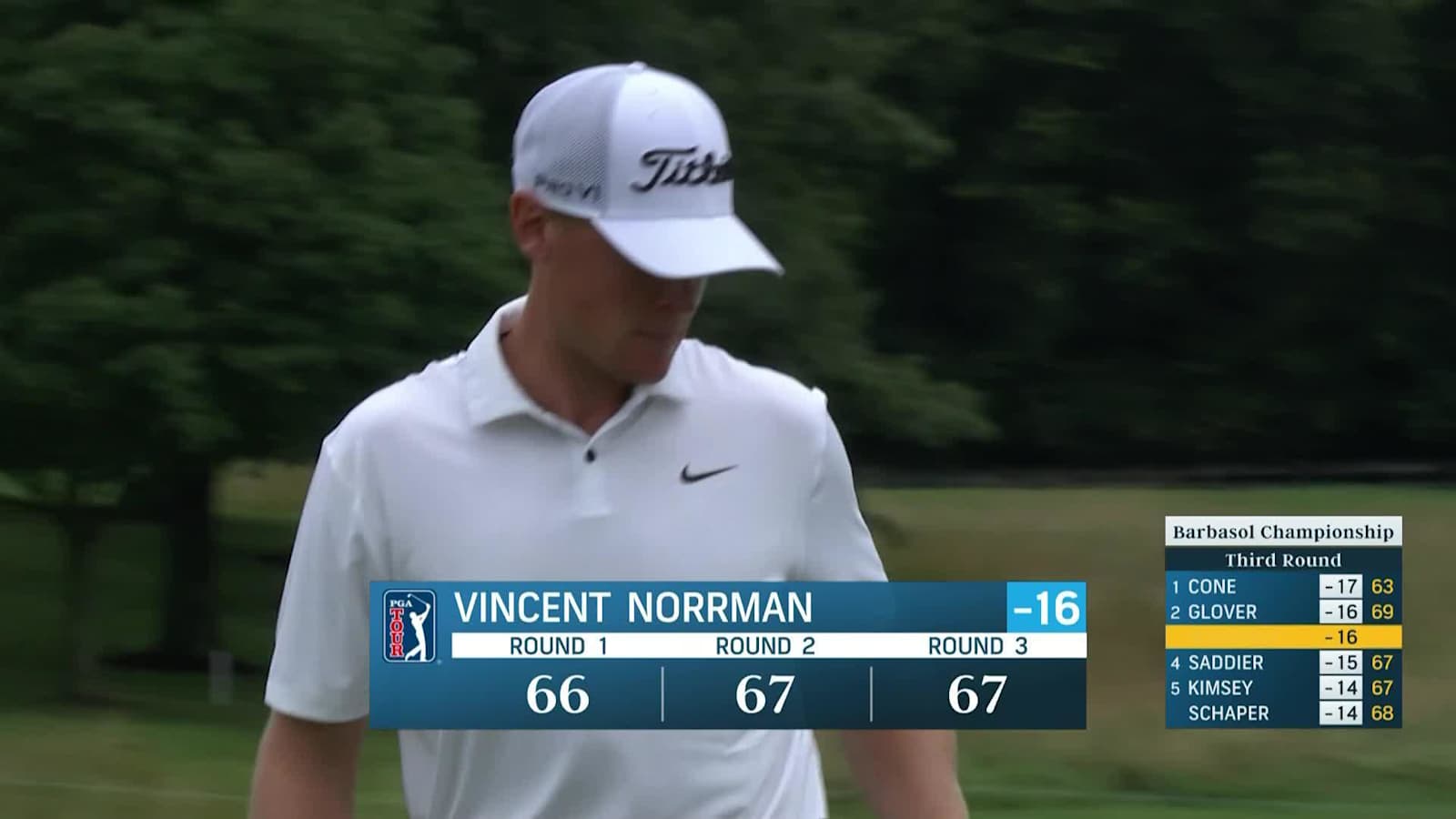 Vincent Norrman makes birdie on No. 18 at Barbasol