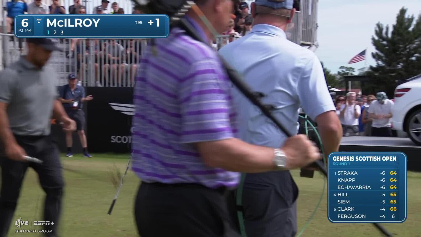 Rory McIlroy stuffs tee shot on stadium home at Genesis Scottish Open