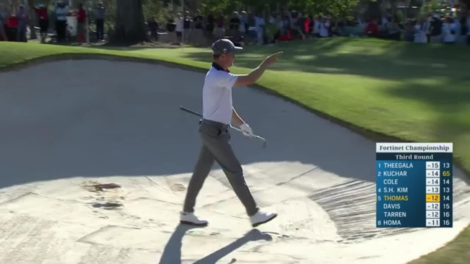 Justin Thomas holes out from greenside bunker for eagle at Fortinet Championship