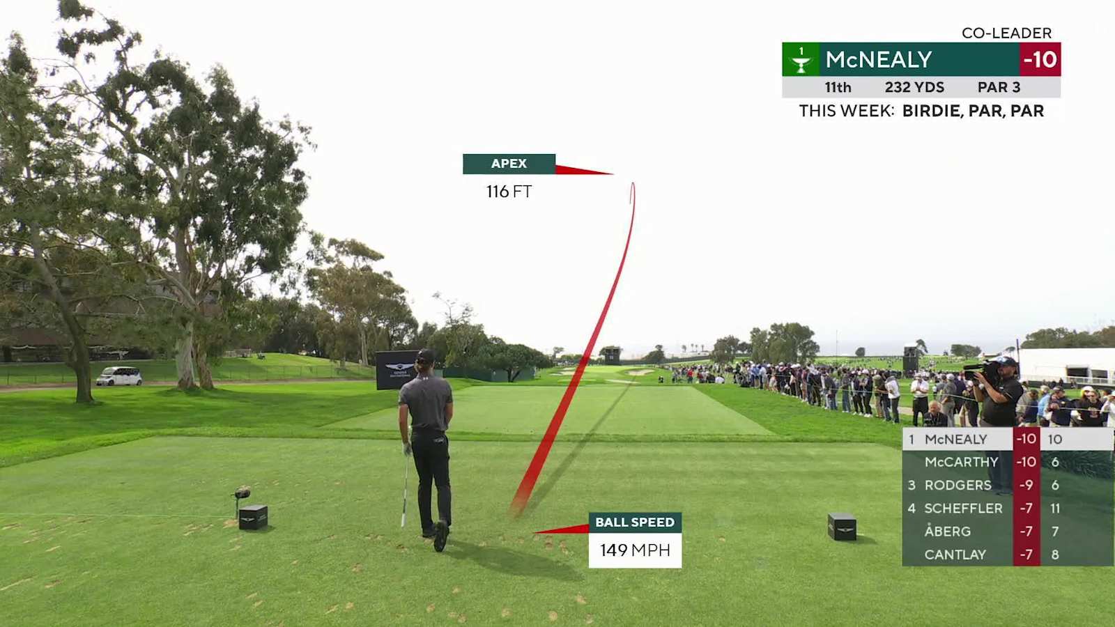 Maverick McNealy jars 31-footer for birdie at Genesis