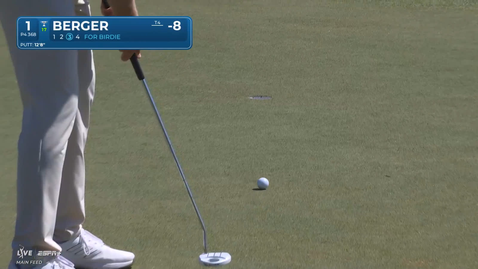 Daniel Berger curls in a 12-foot breaking birdie putt at Cognizant Classic