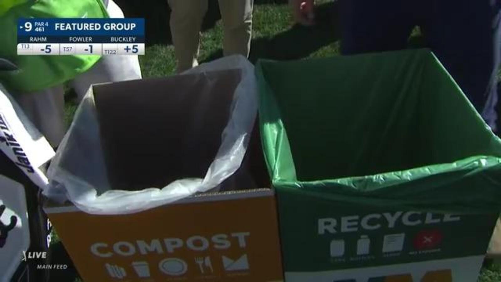 Hayden Buckley hits approach into recycling can at WM Phoenix Open