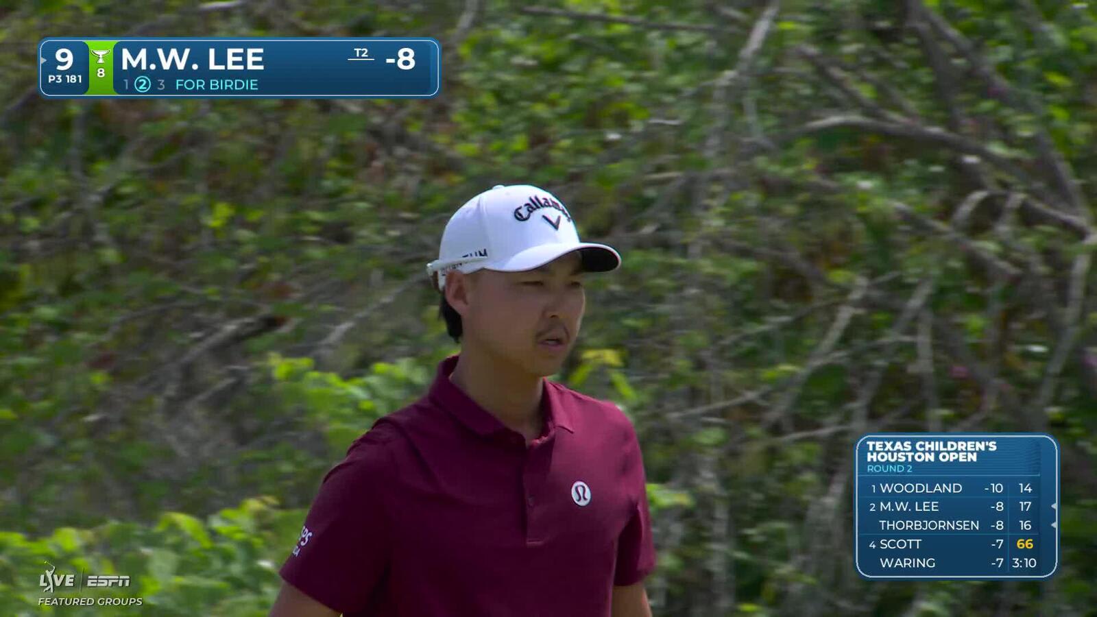 Min Woo Lee sinks 18-foot birdie putt on No. 9 at Texas Children's