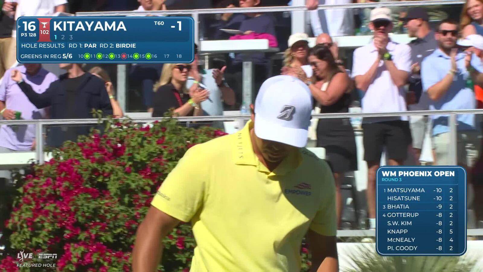 Kurt Kitayama hits 131-yard tee shot to 12 feet, sets up birdie on No. 16 at WM Phoenix Open