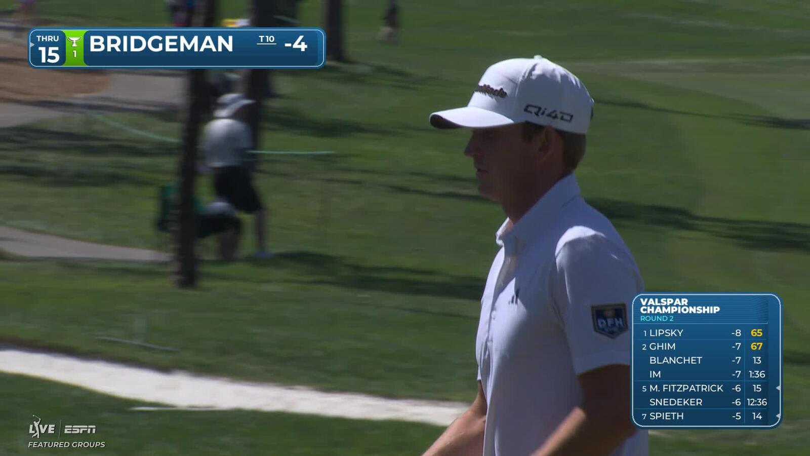 Jacob Bridgeman holes out for birdie from 15 feet on No. 6 at Valspar