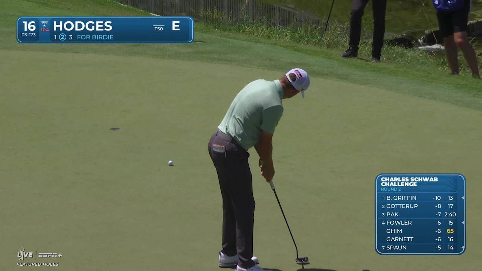 Lee Hodges makes birdie on No. 16 at Charles Schwab