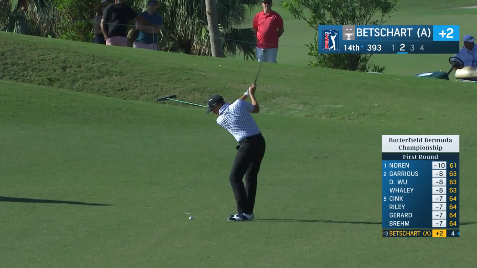 Oliver Betschart throws a dart to set up birdie at Butterfield Bermuda