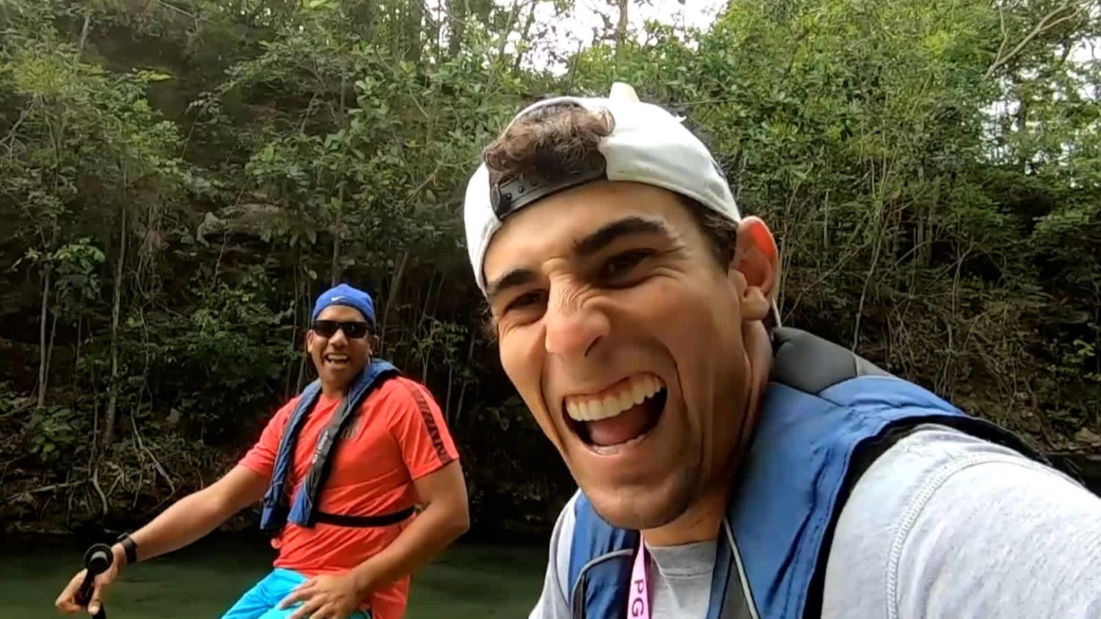 Joaquin Niemann and Jhonattan Vegas ride water bicycles at Mayakoba