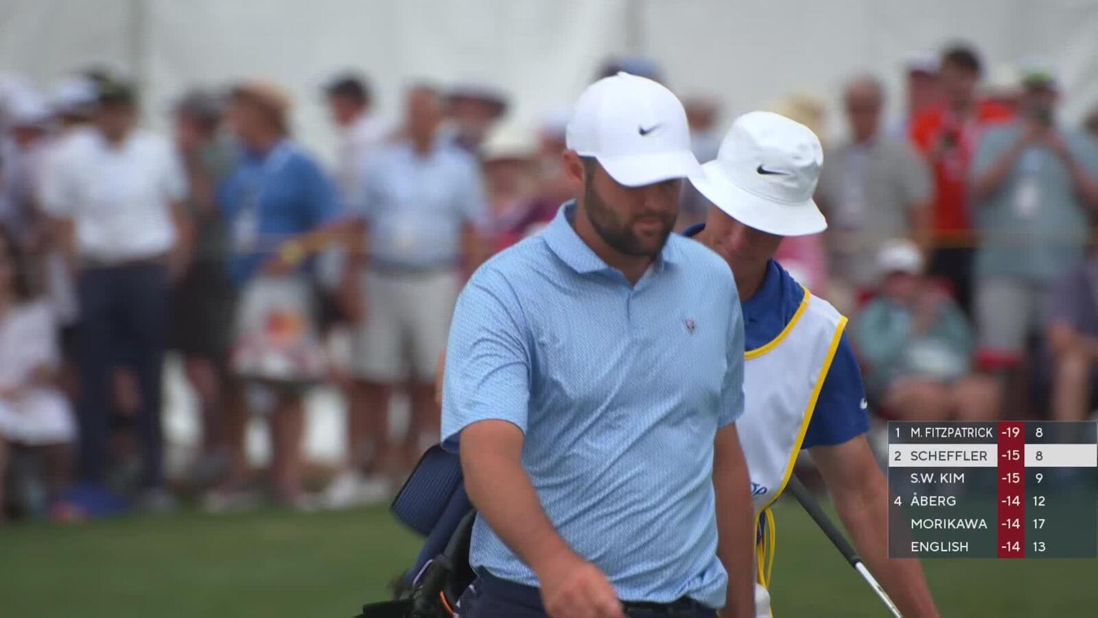 Scottie Scheffler sinks 6-foot birdie putt on No. 9 at RBC Heritage
