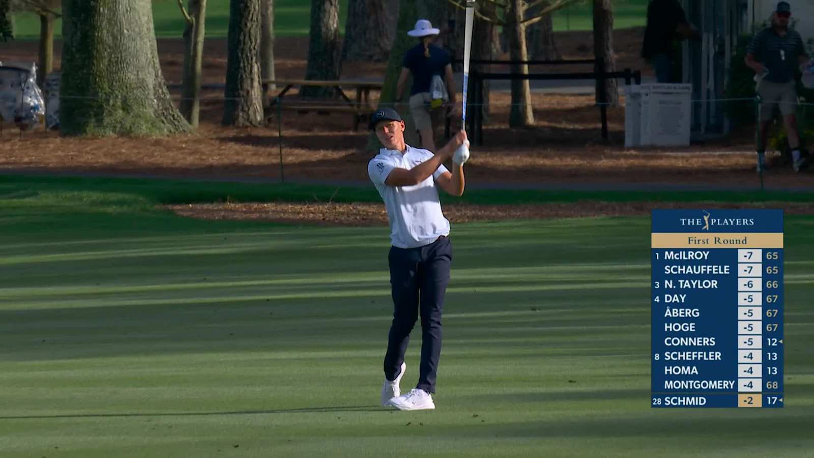 Matti Schmid sinks a 53-foot eagle putt on No. 9 at THE PLAYERS