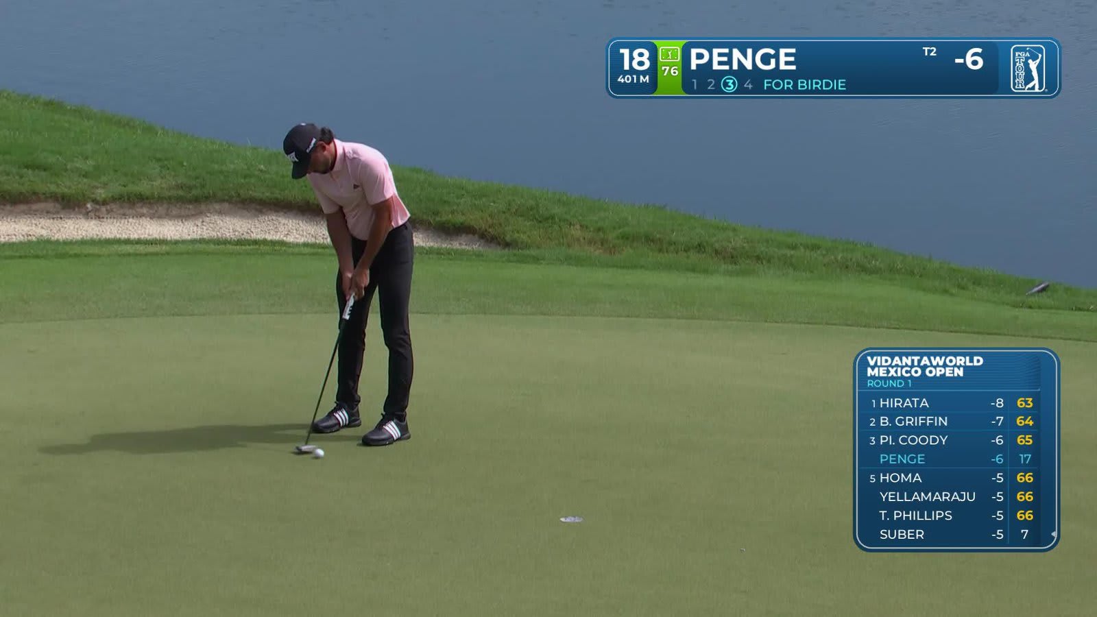 Marco Penge's 149-yard approach sets up birdie on No. 18 at Mexico Open