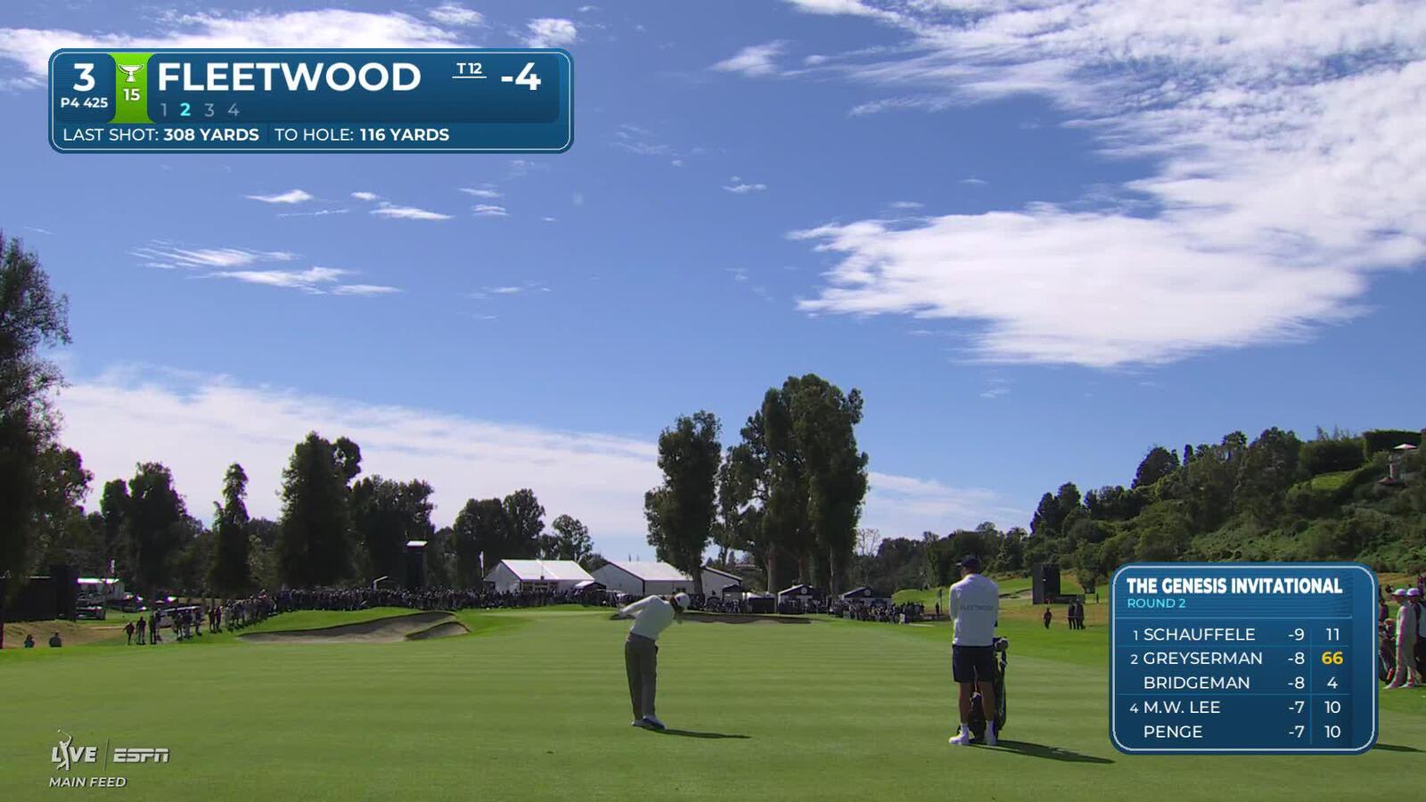 Tommy Fleetwood hits 116-yard approach to 8 feet, sets up birdie on No. 3 at The Genesis