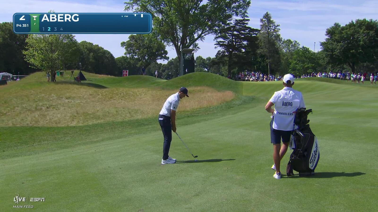 Ludvig Åberg gets up-and-down from 87 yards for birdie on No. 2 at Travelers